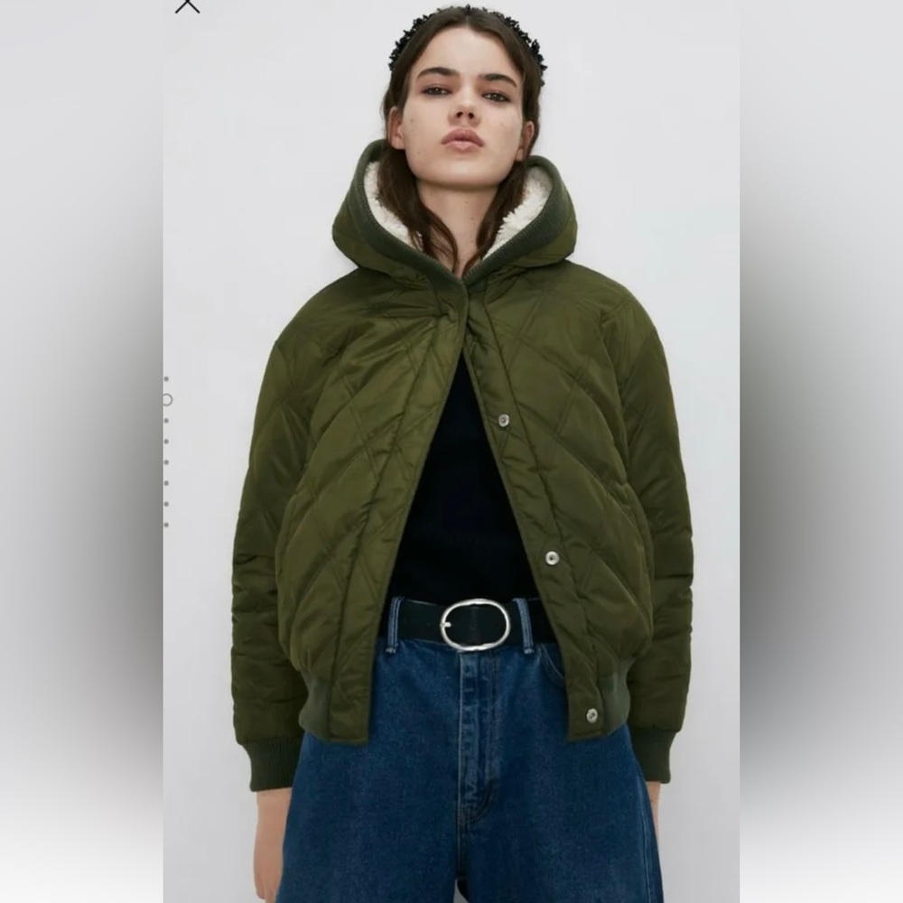ZARA Reversible Quilted Sherpa Hooded Jacket NWT, Size XS